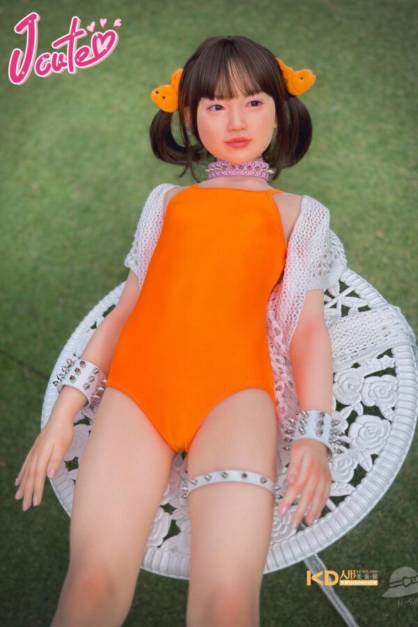 Jcute 唯 137cm 矽膠頭+TPE身 平胸蘿莉矽膠娃娃 橘色連身泳裝